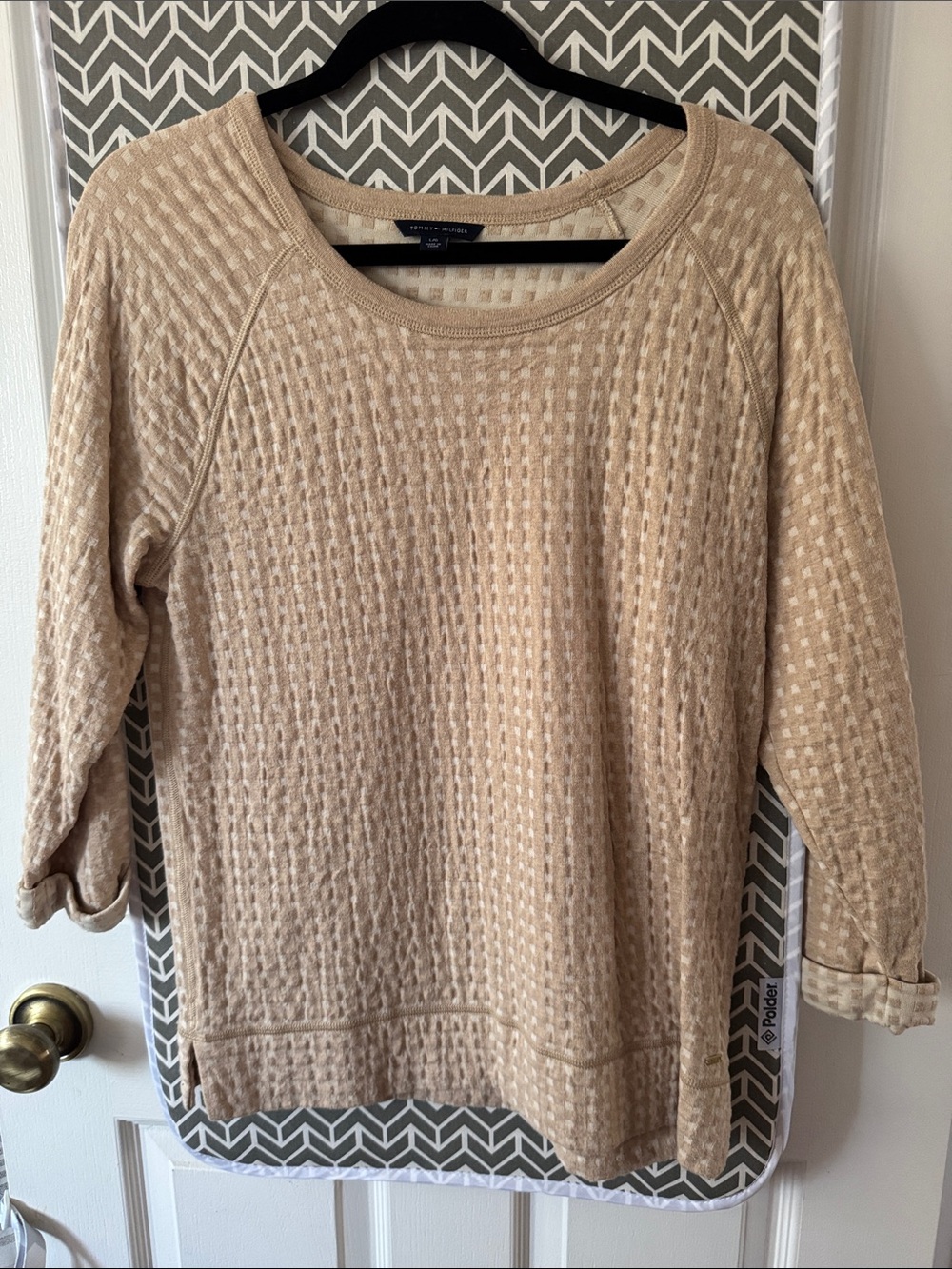 Tommy Hilfiger Beige Waffle Knit Long Sleeve Top